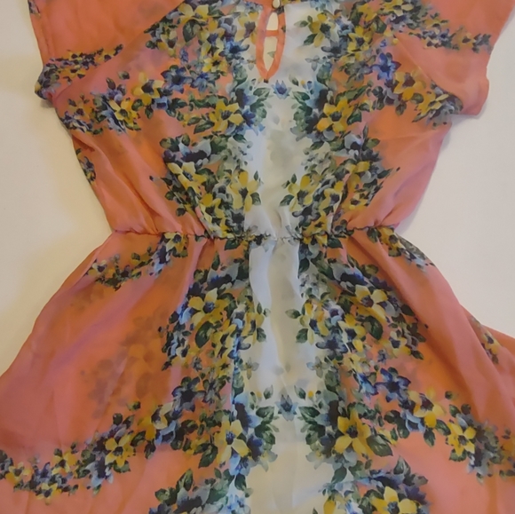 Peach mesh floral shirt (juniors size L) - Picture 3 of 6